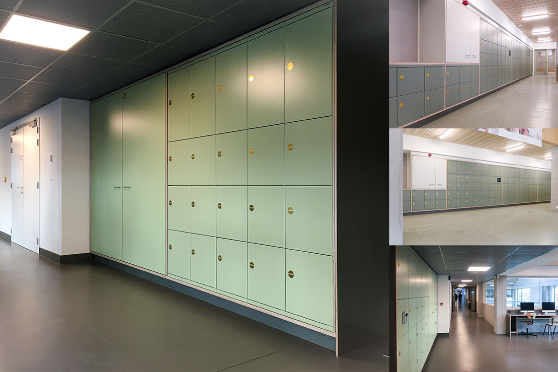 Innovative Keynius Smartlock system on metal lockers enhancing student security at Campus Cadix, Antwerp.